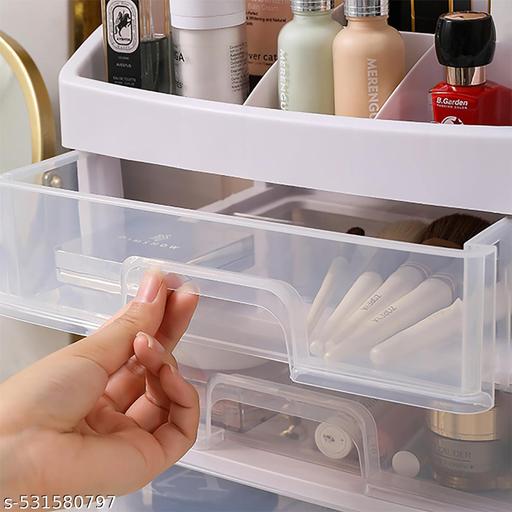 Makeup Organizers I Cosmetic Organizers Storage Boxes Drawers Plastic Cosmetic Organizer| Make Up Organizer For Women (3-Tier, White) - Easylife